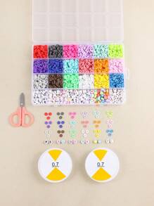 1 Box Of 24 Grids Diy Soft Pottery Alphabet Bracelet Making Kit With Elastic Line, 2 Scissors - Multicolor - View 2