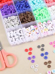 1 Box Of 24 Grids Diy Soft Pottery Alphabet Bracelet Making Kit With Elastic Line, 2 Scissors - Multicolor - View 4