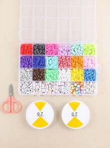 1 Box Of 24 Grids Diy Soft Pottery Alphabet Bracelet Making Kit With Elastic Line, 2 Scissors - Multicolor - View 5