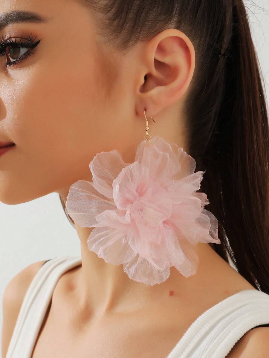 1 đôi bông tai thả hoa thời trang cho nữ dự tiệc - Hồng - Xem 1