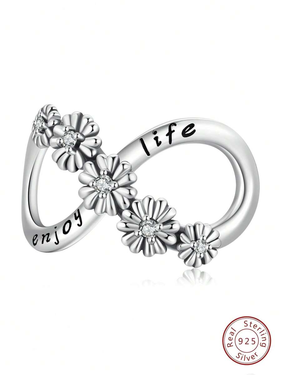 Cubic Zirconia Decor Silver Bead - Silver - View 1