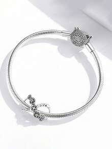 Cubic Zirconia Decor Silver Bead - Silver - View 2