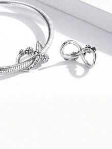 Cubic Zirconia Decor Silver Bead - Silver - View 3