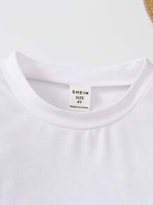 SHEIN 小男童素色T恤和翻蓋口袋夾克背心和短褲 - 藍白色 - 查看 4