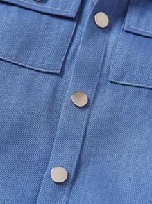 SHEIN 小男童素色T恤和翻蓋口袋夾克背心和短褲 - 藍白色 - 查看 6