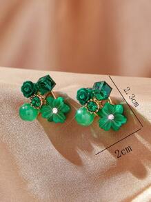 Andkiss 1對時尚鋅合金水鑽和花朵裝飾耳釘適合女士適用於禮品 - 彩色 - 查看 4