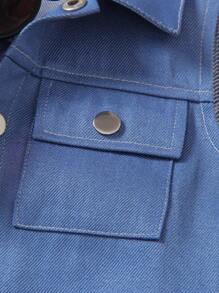 SHEIN 小男童素色T恤和翻蓋口袋夾克背心和短褲 - 藍白色 - 查看 7