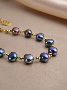 1 件 18K 镀金正宗珍珠手链，适合母亲节、情人节、生日、订婚、新娘结婚礼物 - 黑色 - 查看 3