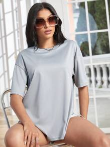 SHEIN EZwear Solid Drop Shoulder Tee - Light Grey - View 6