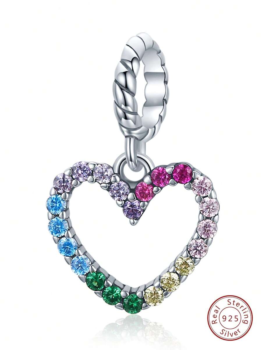 Cubic Zirconia Heart Design Silver Pendant - Silver - View 1