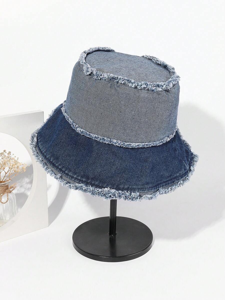 1入組女式兩色毛邊休閒漁夫帽適合日常生活 - 彩色 - 查看 1