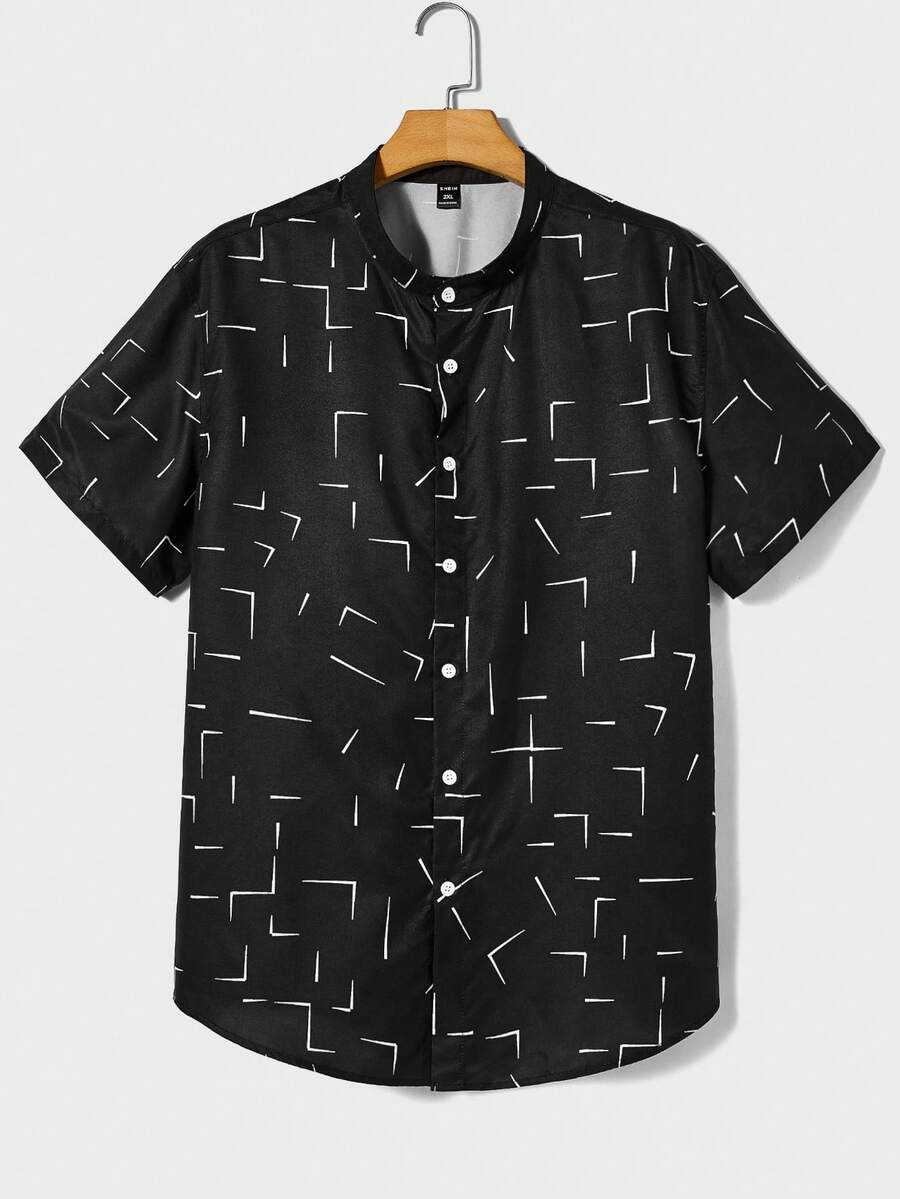 EASEVO Men Plus Geo Print Shirt - Black - View 1
