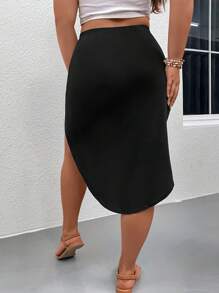 SHEIN Unity Váy Plus Size Bất đối xứng Dây kéo Xù màu trơn Giải trí - màu đen - Xem 2