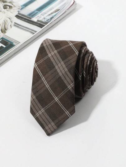 1 pezzo Cravatta casual da uomo a motivo scozzese per la vita quotidiana, scuola e Natale