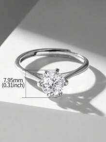 1入組簡單6爪方晶鋯石訂婚戒指結婚戒指純銀可調節定情戒指永恆戒指周年紀念戒指精美珠寶禮物女士女士女孩 - 銀色 - 查看 4