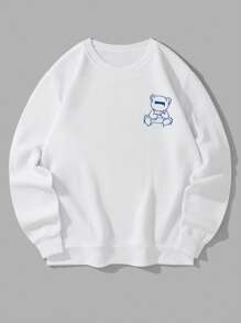 Manfinity Dauomo 男士熊和標語圖案運動衫 - 白色 - 查看 2