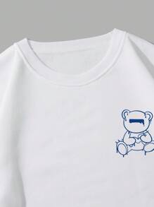 Manfinity Dauomo 男士熊和標語圖案運動衫 - 白色 - 查看 3