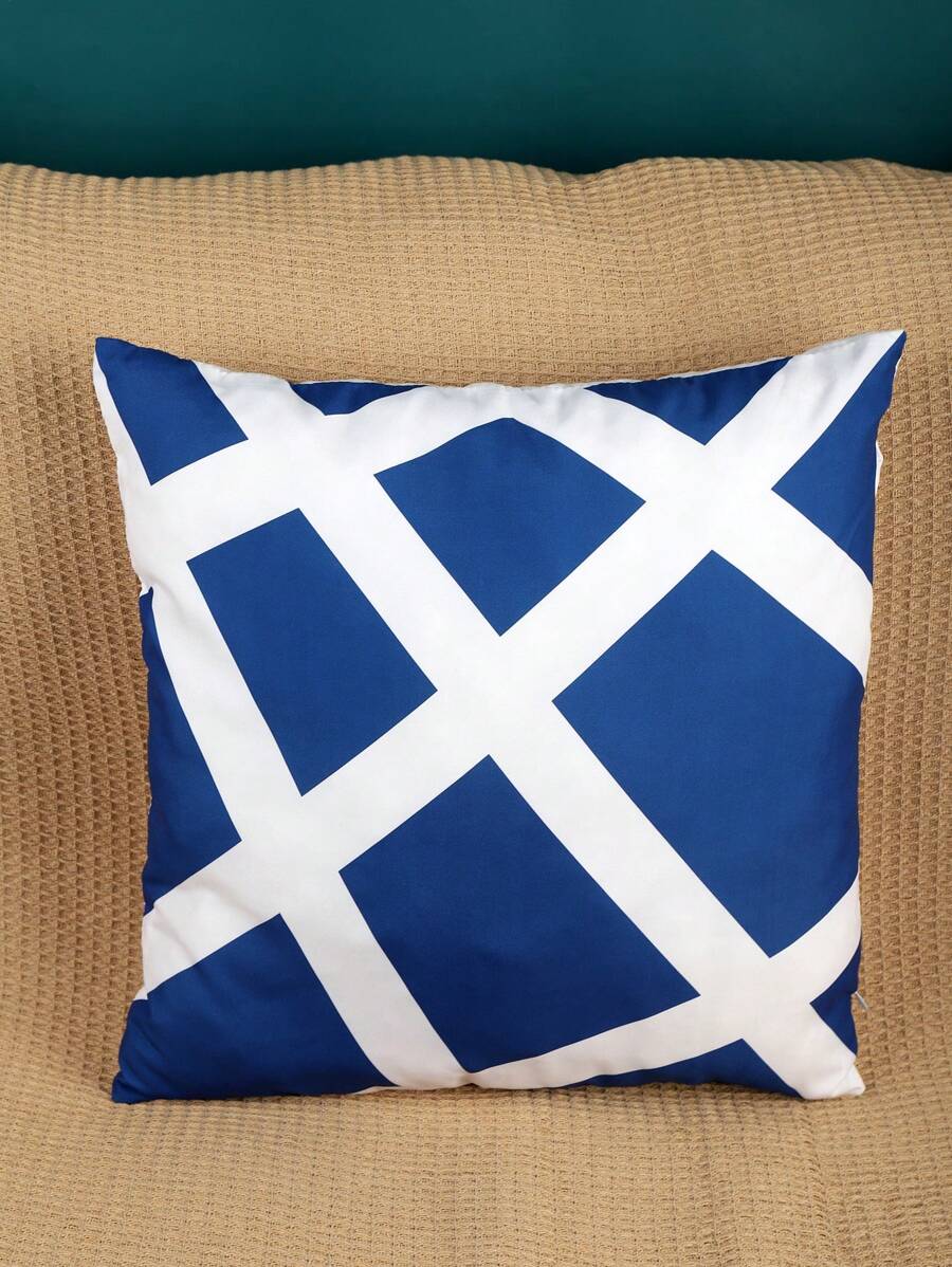 1入組幾何圖案靠墊套無填充物現代纖維裝飾抱枕套適用於客廳家居裝飾 - 藍色 - 查看 1