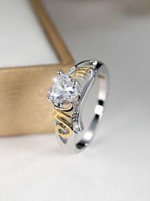 1 Nhẫn Đính Đá Cubic Zirconia Quyến Rũ Trái Tim & Chữ Trang Trí Vòng Cho Nữ Cho Món Quà Ngày Của Mẹ - trắng - Xem 3