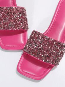 Dép trượt trang trí đính sequin cho nữ, Dép đế bằng mùa hè quyến rũ - Màu Hồng Tươi - Xem 8