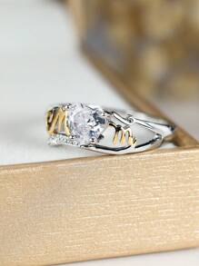 1 Nhẫn Đính Đá Cubic Zirconia Quyến Rũ Trái Tim & Chữ Trang Trí Vòng Cho Nữ Cho Món Quà Ngày Của Mẹ - trắng - Xem 4