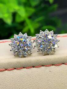 1 Pair Luxury Cubic Zirconia Decorated Stud Earrings, Gift For Women, Mother's Day Gift - Silver - View 2
