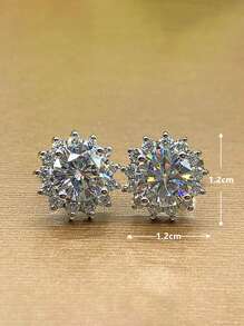 1 Pair Luxury Cubic Zirconia Decorated Stud Earrings, Gift For Women, Mother's Day Gift - Silver - View 4