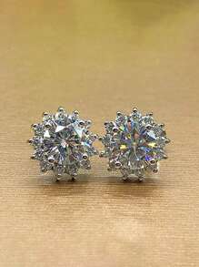 1 Pair Luxury Cubic Zirconia Decorated Stud Earrings, Gift For Women, Mother's Day Gift - Silver - View 5