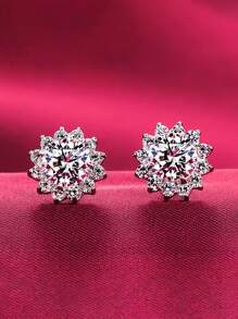 1 Pair Luxury Cubic Zirconia Decorated Stud Earrings, Gift For Women, Mother's Day Gift - Silver - View 6