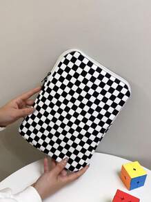 Bolsa de almacenamiento a cuadros para iPad, bolsa para portátil, funda para portátil, funda para portátil, funda para computadora, funda para iPad, funda para iPad, bolsa para tableta, bolsas para portátiles en el aula, bolsas para el aula, bolsas de almacenamiento para maestros, bolsas organizadoras para el aula - Blanco y Negro - Ver 1