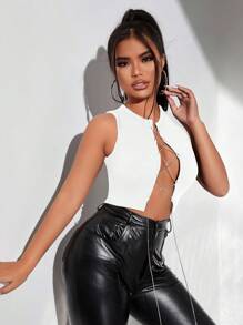 VaVaBold Top tank crop con cadena con cordón delantero - Blanco - Ver 4