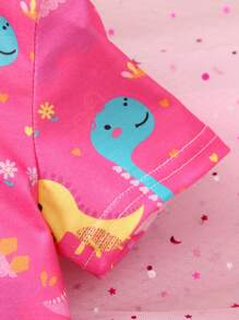 SHEIN Phong cách ăn mặc của cô gái trẻ Đèn & áo phông in hình khủng long dễ thương cho những dịp mùa hè thông thường - Màu Hồng Tươi - Xem 4