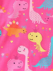 SHEIN Phong cách ăn mặc của cô gái trẻ Đèn & áo phông in hình khủng long dễ thương cho những dịp mùa hè thông thường - Màu Hồng Tươi - Xem 6