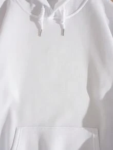 SHEIN EZwear Mushroom & Slogan Graphic Drawstring Thermal Lined Hoodie - White - View 3