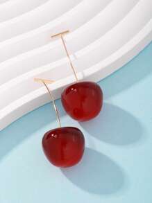 1 par Creative Cute Cherry Stud örhängen, färgglada Cherry Dangle örhängen - Bourgogne - Visa 2