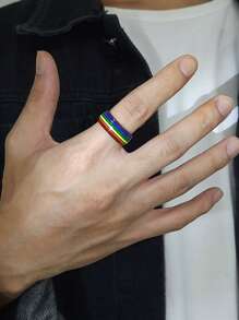 1 Anillo De Acero Inoxidable Con Rayas Arcoíris, Mes Del Orgullo - Negro - Ver 3