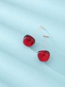1 par Creative Cute Cherry Stud örhängen, färgglada Cherry Dangle örhängen - Bourgogne - Visa 3