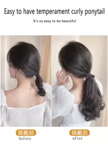 Bow Decor Curly Ponytail Synthetic Hair Extension - Black - View 3