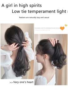 Bow Decor Curly Ponytail Synthetic Hair Extension - Black - View 5