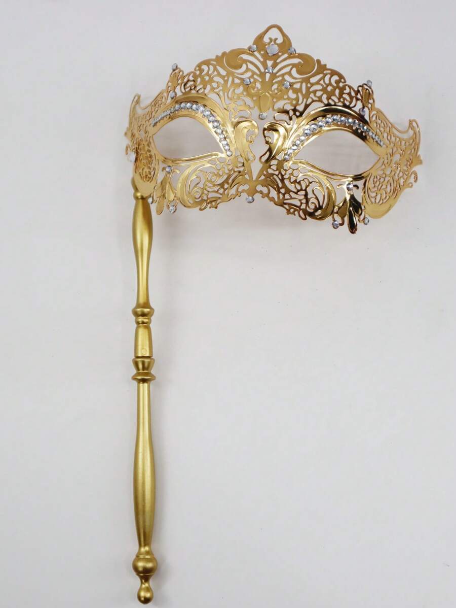 1入組女士水鑽裝飾鏤空時尚表演眼镜帶手持棒適合派對 - 金色 - 查看 1