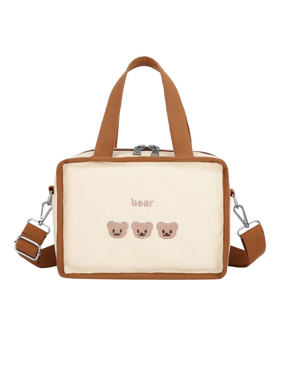 1入組嬰兒熊和字母刺繡滌綸尿布包