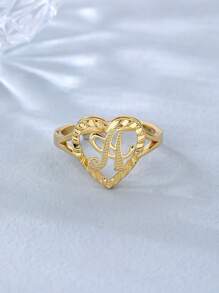 Anillo con adorno letra y corazón - Amarillo Oro - Ver 3