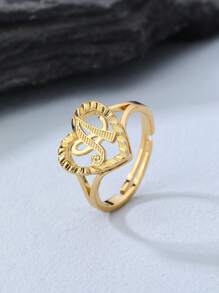 Anillo con adorno letra y corazón - Amarillo Oro - Ver 4