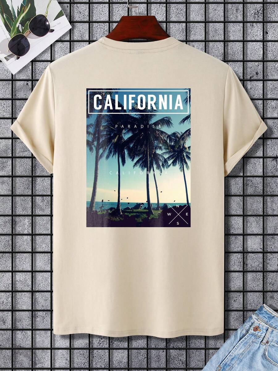 Manfinity Chillmode Men Tropical & Letter Graphic Tee - Khaki - View 1