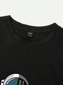 Manfinity Hypemode Men T-Shirts Fit Crew Neck Short Sleeve Graphic Tee Astronaut Funny Casual Summer Polyester - Black - View 3