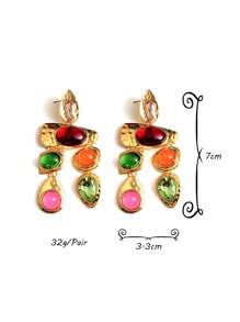 juran 1 Pair Women's Tassel Earrings With Rhinestone Waterdrop Stud Earrings, Elegant Jewelry Accessories