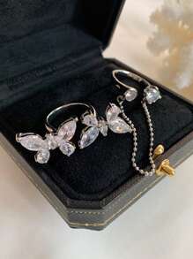 2入組蝴蝶裝飾戒指 - 銀色 - 查看 2