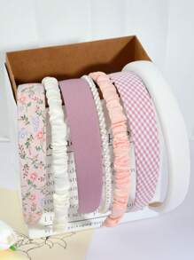 7入組優雅時尚印花格紋寬頭箍，適用於女孩/女士的戶外穿著、學校裝扮、派對、正式裝扮，並作為送給朋友的禮物 - 彩色 - 查看 1