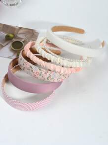 7入組優雅時尚印花格紋寬頭箍，適用於女孩/女士的戶外穿著、學校裝扮、派對、正式裝扮，並作為送給朋友的禮物 - 彩色 - 查看 3