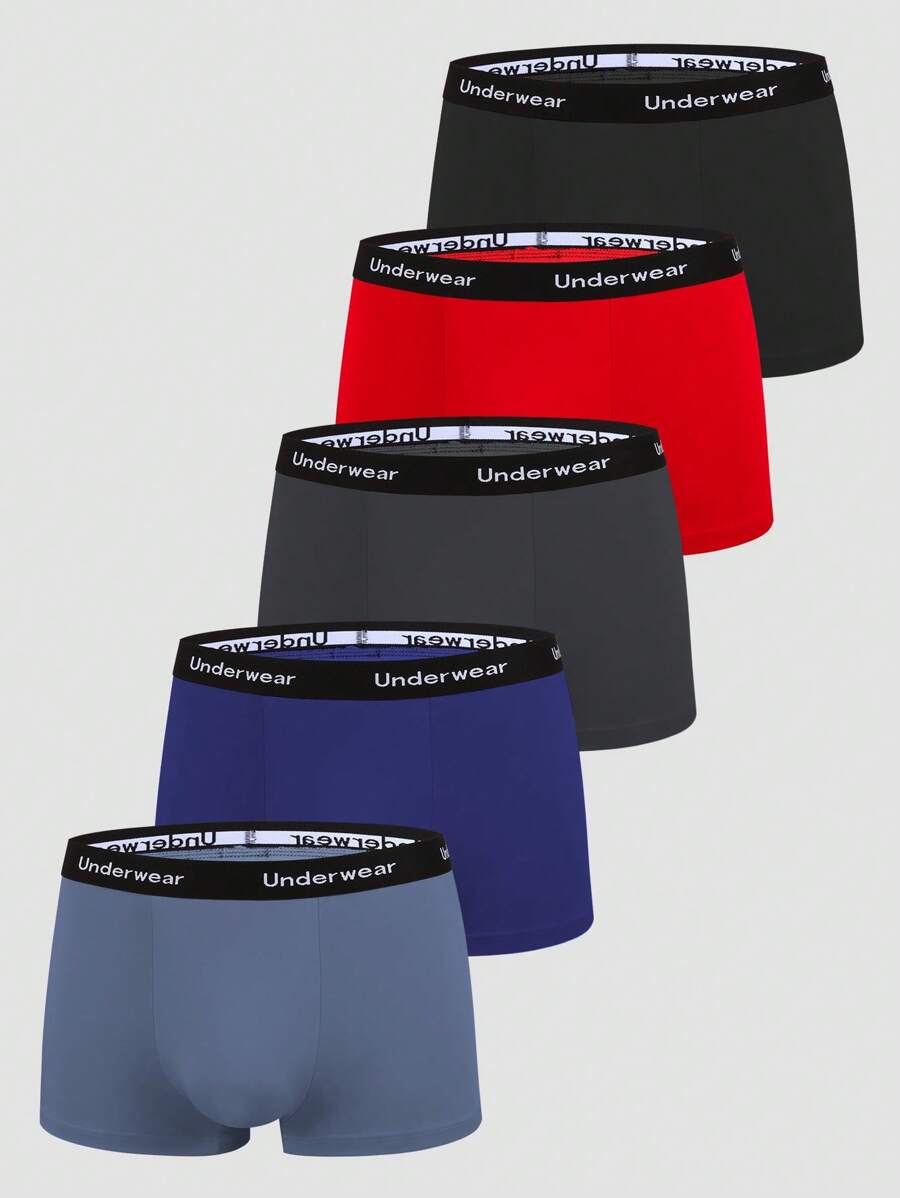 Men 5pcs Letter Tape Waist Boxer Brief - Multicolor - View 1